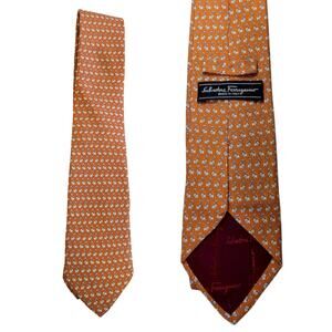 Salvatore Ferragamo Silk Orange Safari Lion Tie Made in Italy